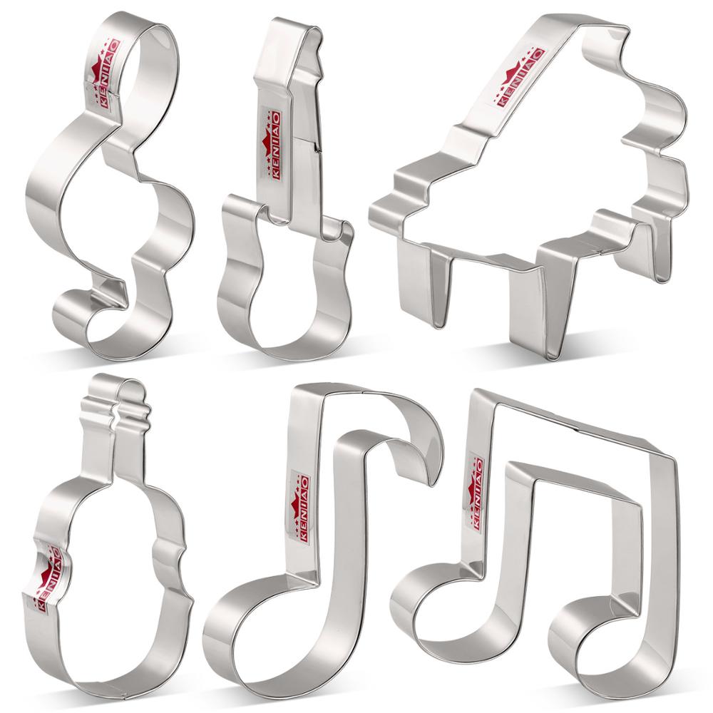 KENIAO muzyka zestaw robić cięcia ciasteczek-6 sztuka-skrzypce, fortepian, gitara elektryczna, nuta herbatniki foremki robić masy cukrowej-ze stali nierdzewnej