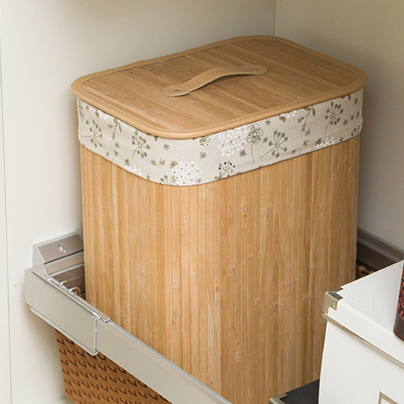 Folding Bamboo Storage Basket Large Storage Laundry Bin Box with Lid and Removable Lace 35X25X45cm E2S