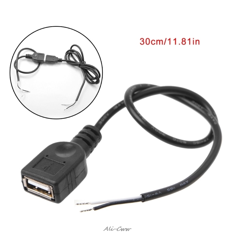 de 1Pc USB 2,0 Jack hembra de 2 Pin 2 Cable de carga de energía conector con Cable de 30cm