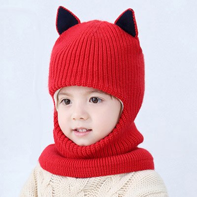 Maershei babypige vinterhue varm og fløjlshuer strikket kasket børn balaclava maske hatte gorras: Rød