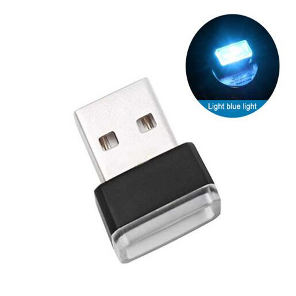 Mini usb lys led modellering bil ambient light neon interiør lys bil smykker  (7 typer lyse farger): Isblå