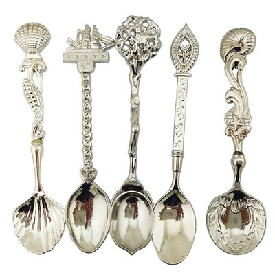 5 Stks/set Legering Vintage Koninklijke Stijl Gesneden Kleine Koffielepel Bestek Bestek Keuken Eetkamer Bar Gereedschap Nieuwkomers: Silver