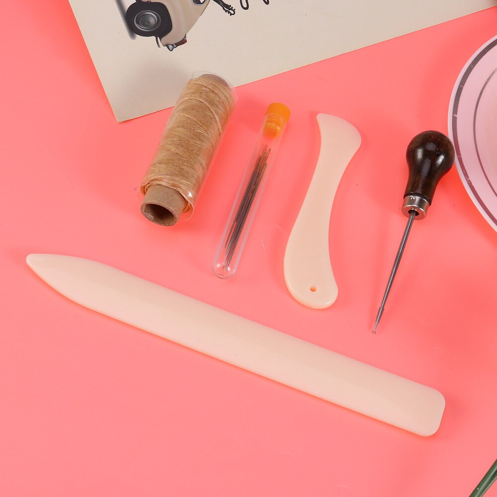 10PCS/Set Bookbinding Tools Set Bone Folder Creaser Waxed Linen Thread Wood Handle Awl Large-eye Needles for Books Book