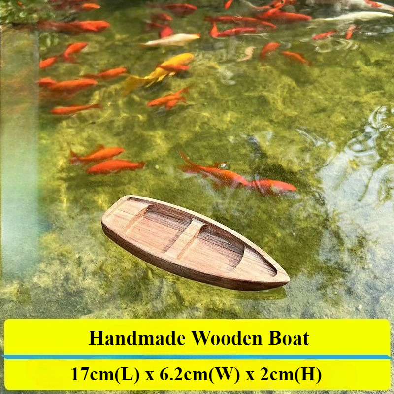 Handgemaakte houten boot decoratie mini drijvende boot model landschapsarchitectuur vissersboot aquarium vijver decoratie aquarium accessoires: WHITE