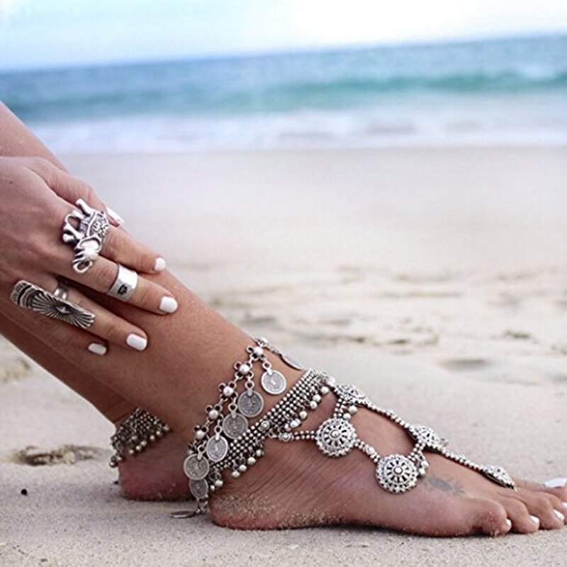Ancient Coin Foot Bracelet On The Leg Women Anklets Chain Enkelbandje Ankle Jewelry