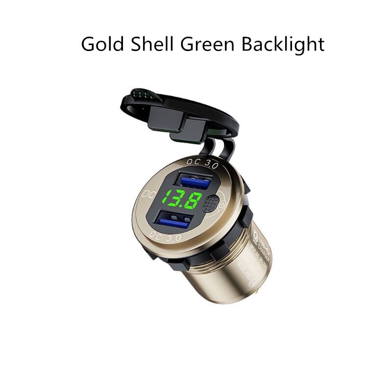 12V/24V Aluminum QC3.0 Dual USB Car Charger Fast Charge with Voltmeter Switch N0HC: Gold