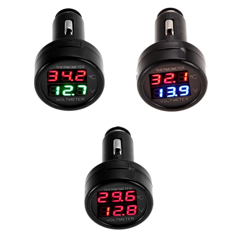2 In 1 Car Auto 12V Thermometer Voltmeter Universele Dual Display Led Digitale Thermometer Voltmeter Auto Accessoires