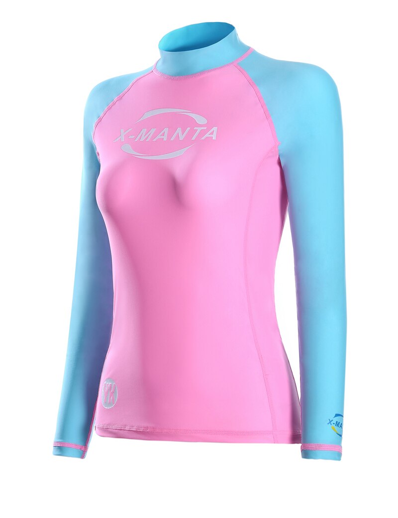 Blauwe patchwork roze rashguard met lange mouwen en letterprint badkleding rashguard voor dames met surfduikshirt