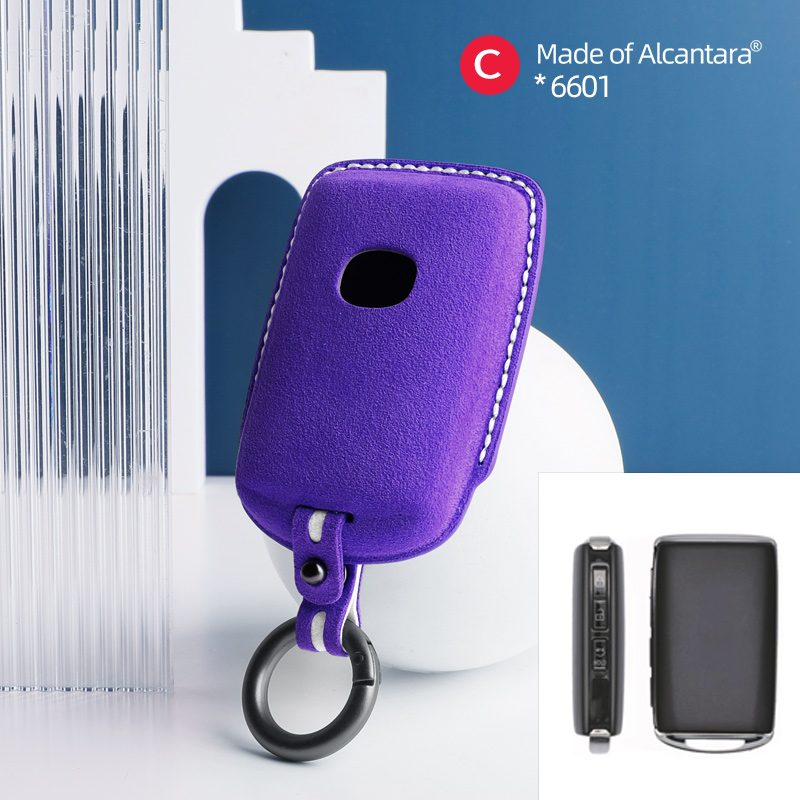For Mazda 3 6 CX30 CX3 CX5 CX8 CX9 MX30 Car Key Case Remote Cover Shell Suede Alcantara Keychain Leather Protector Accessories: PURPLE