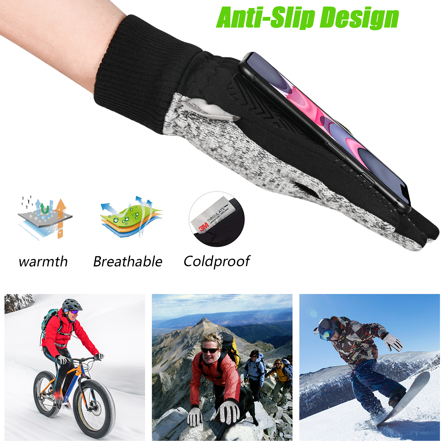 MOREOK Winter -20 ° F 3M warme handschoenen Fietsen Buitensporten Hardlopen Motor Ski Touchscreen Antislip slijtvaste handschoenen
