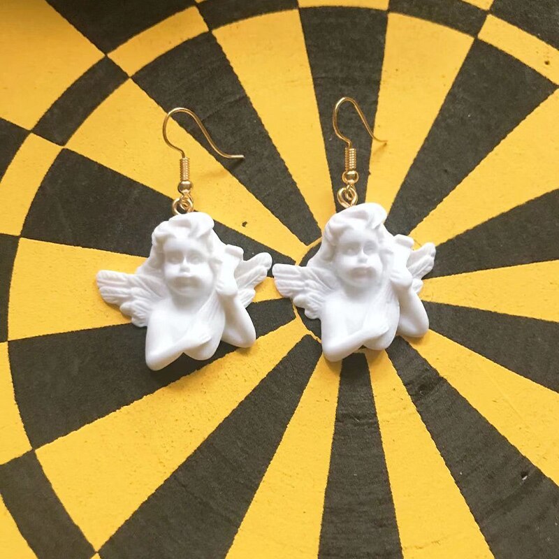 1 paire Blanc Baroque Cupidon Ange Boucles D'oreilles Pur Mignon Fille Boucles D'oreilles Ange Chanceux Boucles D'oreilles Bijoux Pour Les Femmes Filles: 5