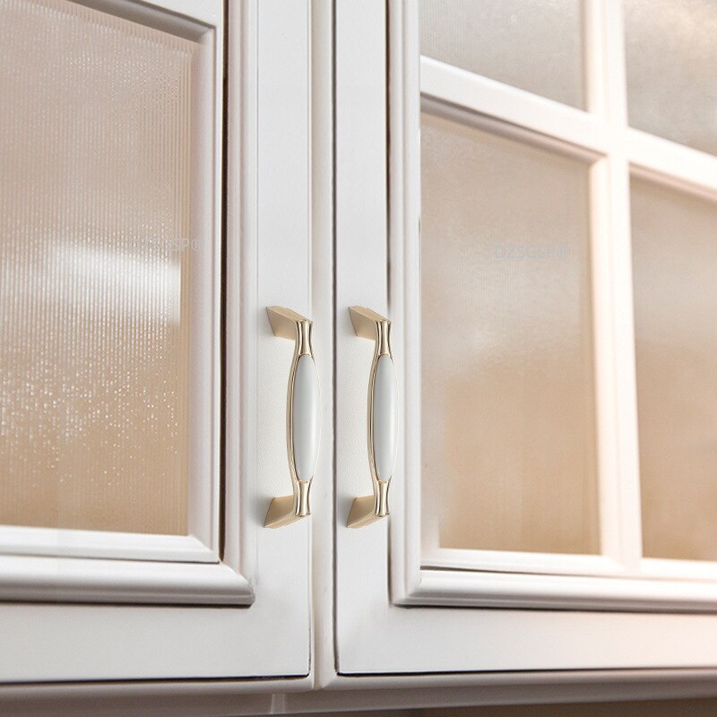 Closet Wardrobe Pull Zinc Alloy Ceramic European Gold Ivory White Diamond Cabinet Kitchen Knob Drawer Cupboard Handle