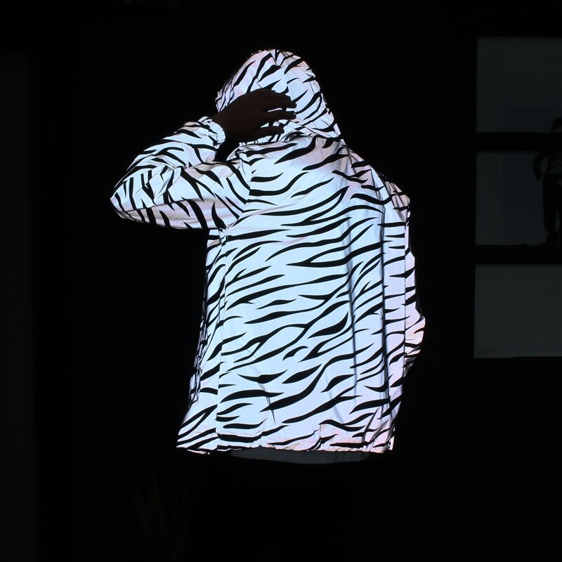 Reflective Light Jacket Men Mesh Style Noctilucent Zebra Jackets Hip Hop Streetwear Skateboard Waterproof Coat Outwear 5XL