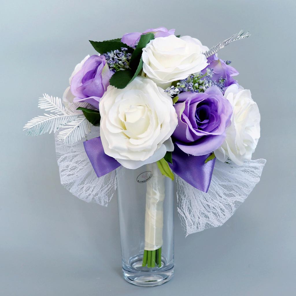 Handmade Realistic Wedding Bride Bouquet Hand Tied flower wesele Party Supplies wedding bouquet mariage floral hoops wedding2019: Purple