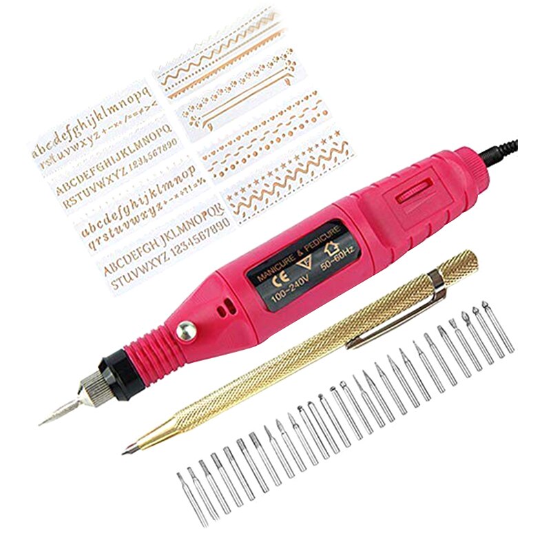 Elektrische Micro-Graveur Pen Mini Diy Graveren Tool Kit Voor Metaal Keramische Plastic Hout Sieraden Met Kraspen Etcher 30 Bits: Default Title