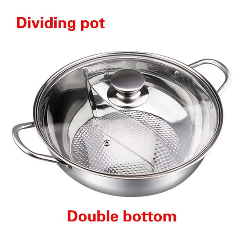 Home Kitchen Cookware Soup Cooking Pot Twin Divided Stainless Steel Pot Hotpot Induction Cooker Gas Stove Compatible Pot: 32cm Dividing pot