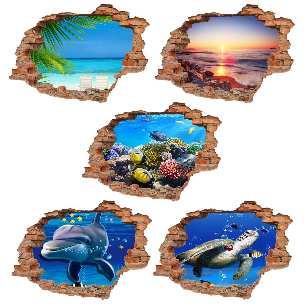 3D Wall Stickers Bedroom Dolphin Turtle Underwater World Wall Sticker Removable Mural Decals Vinyl Art Living Hogar Decor