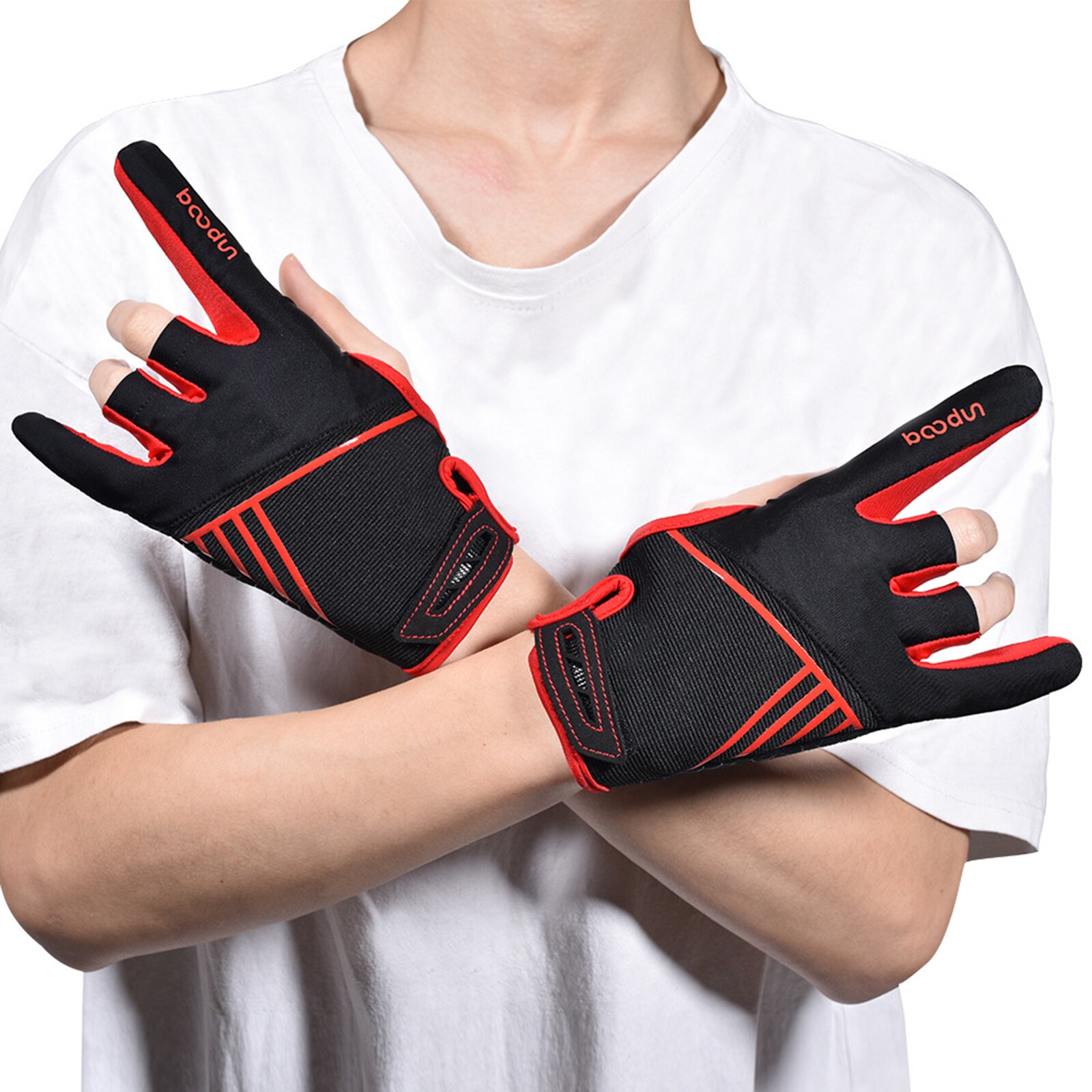 1Pair Bowling Glove Anti-slip Men Women Half Finger Cycling Gloves Sports Equipment Breathable Gloves for Biking Bowling: Red S M