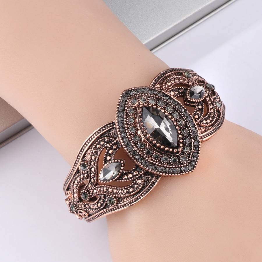 Kienl krystal blomst kvinder armring antik guld farve charme vintage manchet armbånd tyrkisk tilbehør