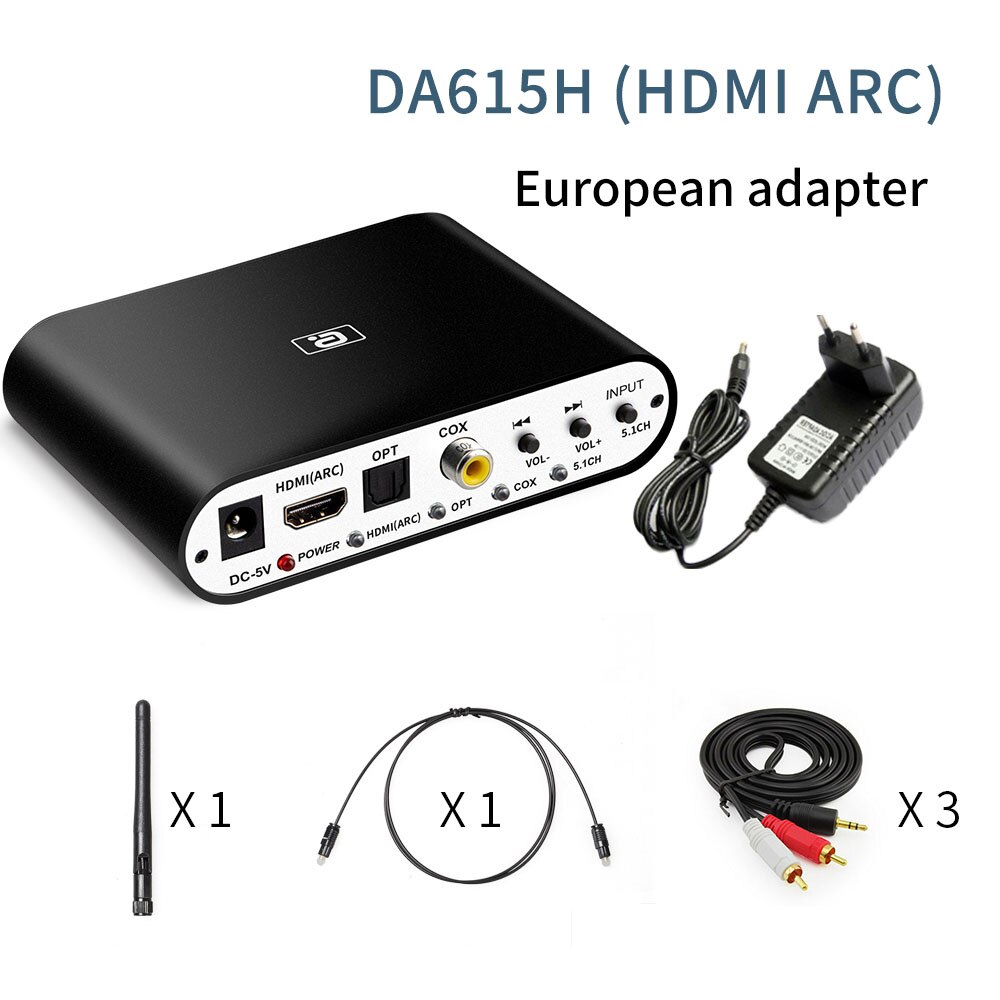 Décodeur Audio DA615H 5.1CH, récepteur Bluetooth 5.0, adaptateur Audio sans fil DAC, AC3 DTS Coaxial optique U Play, HDMI ARC 3.5mm RCA: DA615H EU