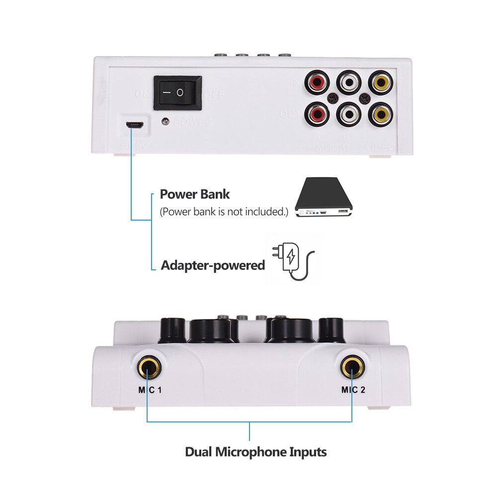 Muslady MF-8 Mini Karaoke Sound Mixer Stereo Echo Mixers Dual Microphone Inputs Support BT Recording MP3 for PC Amplifier