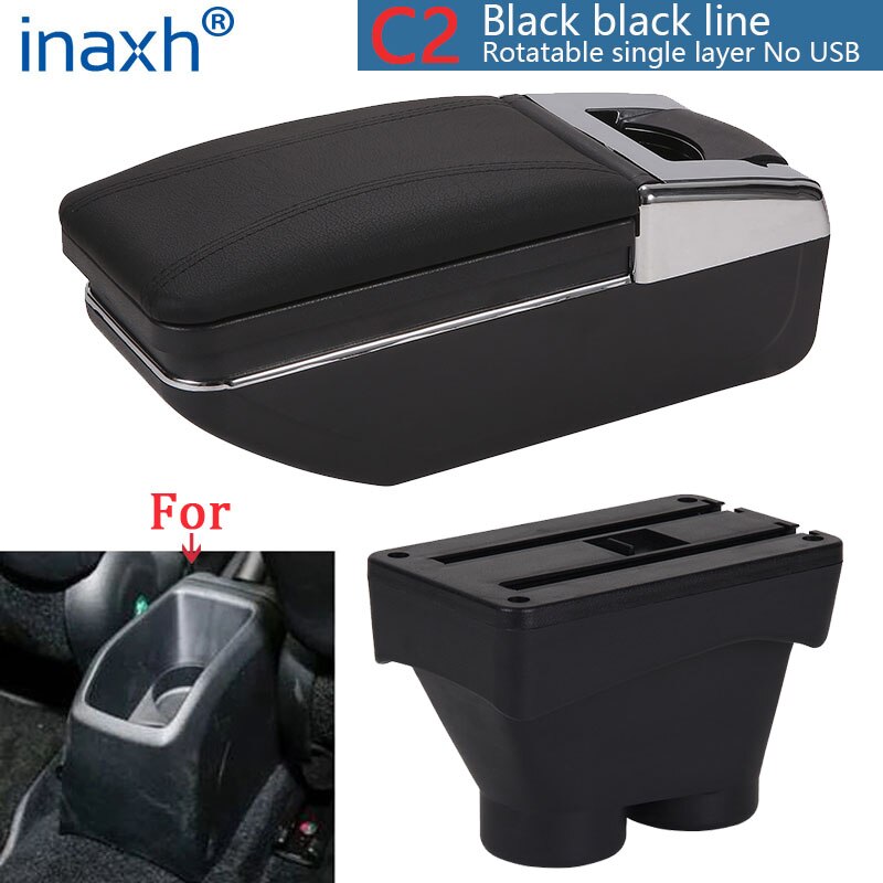 Für Peugeot 208 Armlehne Kasten Lagerung Kasten Auto Halfter Aschenbecher Innen zubehör nachrüsten teile USB: C2 Schwarz Schwarz NoUSB