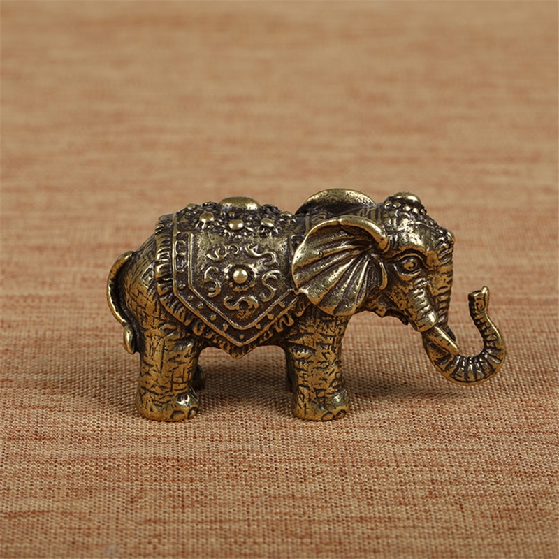 Solid Copper Elephant Mininature Figurines Brass Lucky Elephant Hand Play Collections Chinese Handmade Home Decor Statues