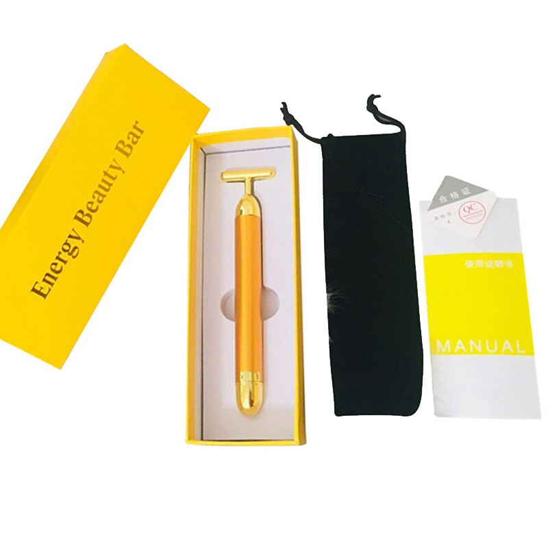 Barra de belleza de oro de 24K, rodillo masajeador Facial en forma de T, barra de belleza energética, reafirmante de pulso, herramienta de masaje Facial: Yellow Box