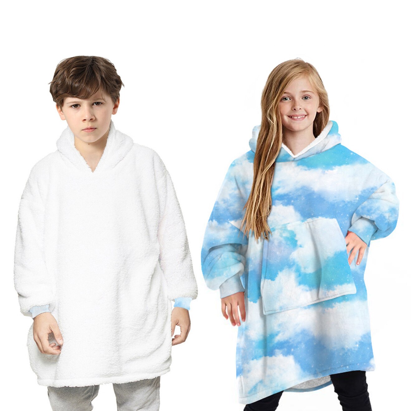 Kid pyjamas toppe hætteklædte homewear fløjl fritidstøj løst hjem sovebrusebad trykt kængurulomme nattøj vinter varm