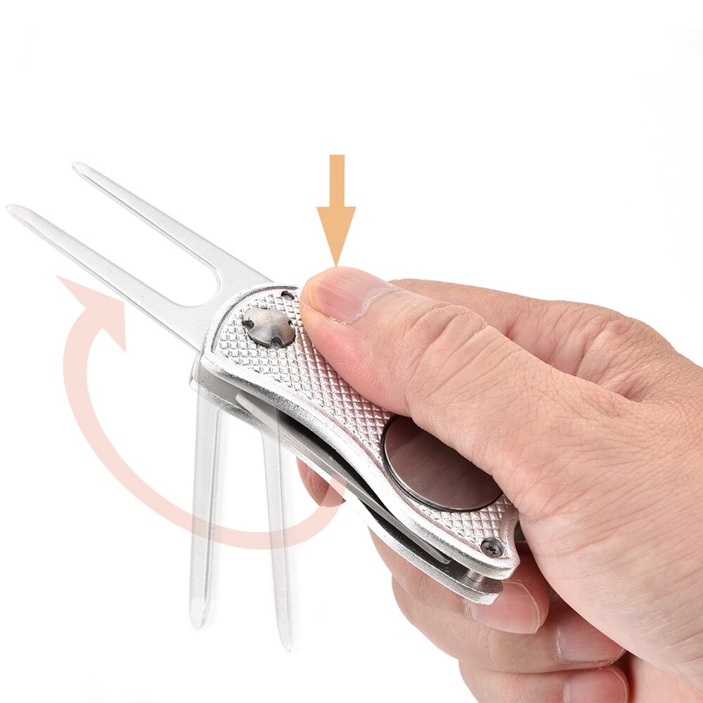 Stainless Steel Golf Divot Repair Switchblade Tool Pitch Groove Cleaner Magnetic Golf Pitchfork Putting Green Fork Golf Training