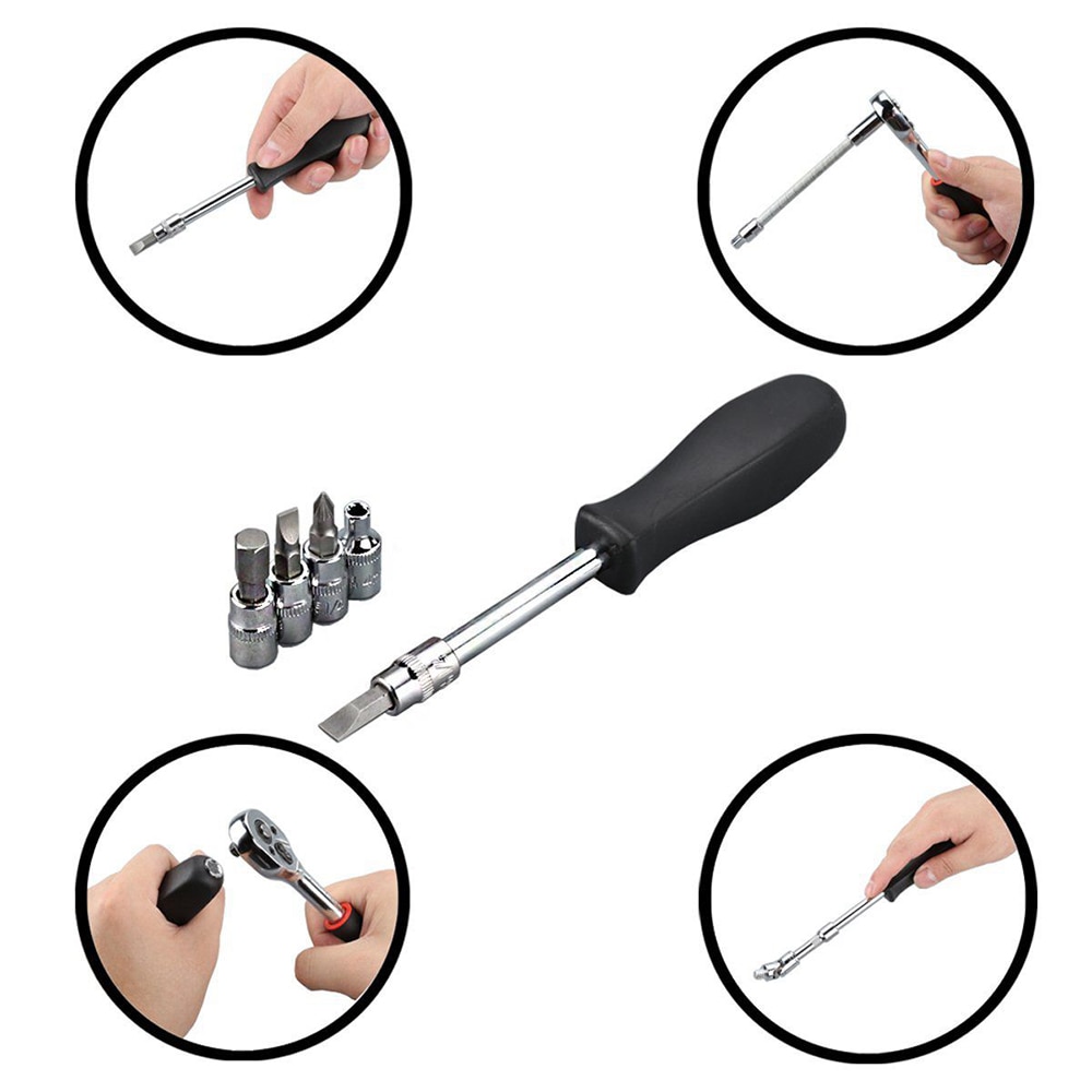 Car Repairing Socket Wrench Set Chrome Steel Ratchet Wrench Key Hand Tool Spanner Adjustable Multi-function Purpose Wrench Kit