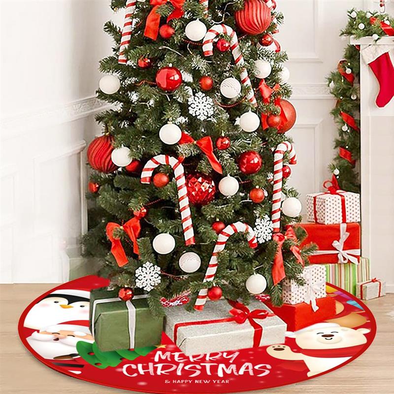 90cm Cross-Border Christmas Tree Skirt Print Tree Bottom Decoration Christmas Supplies Ornaments