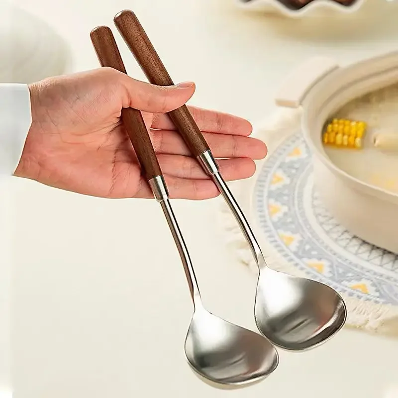 Valnötshandtag köksredskap rostfritt stål kakkniv spade panna spade rissked soppslev restaurangservicekomponent
