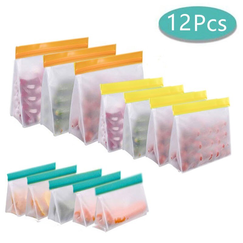 Wielokrotnego użytku worki robić zamrażarki na obiad podstawka w górę przechowywanie żywności torby Organizer robić kuchni szczelne torby robić przechowywania świeżego schowek silikonowy: 12szt