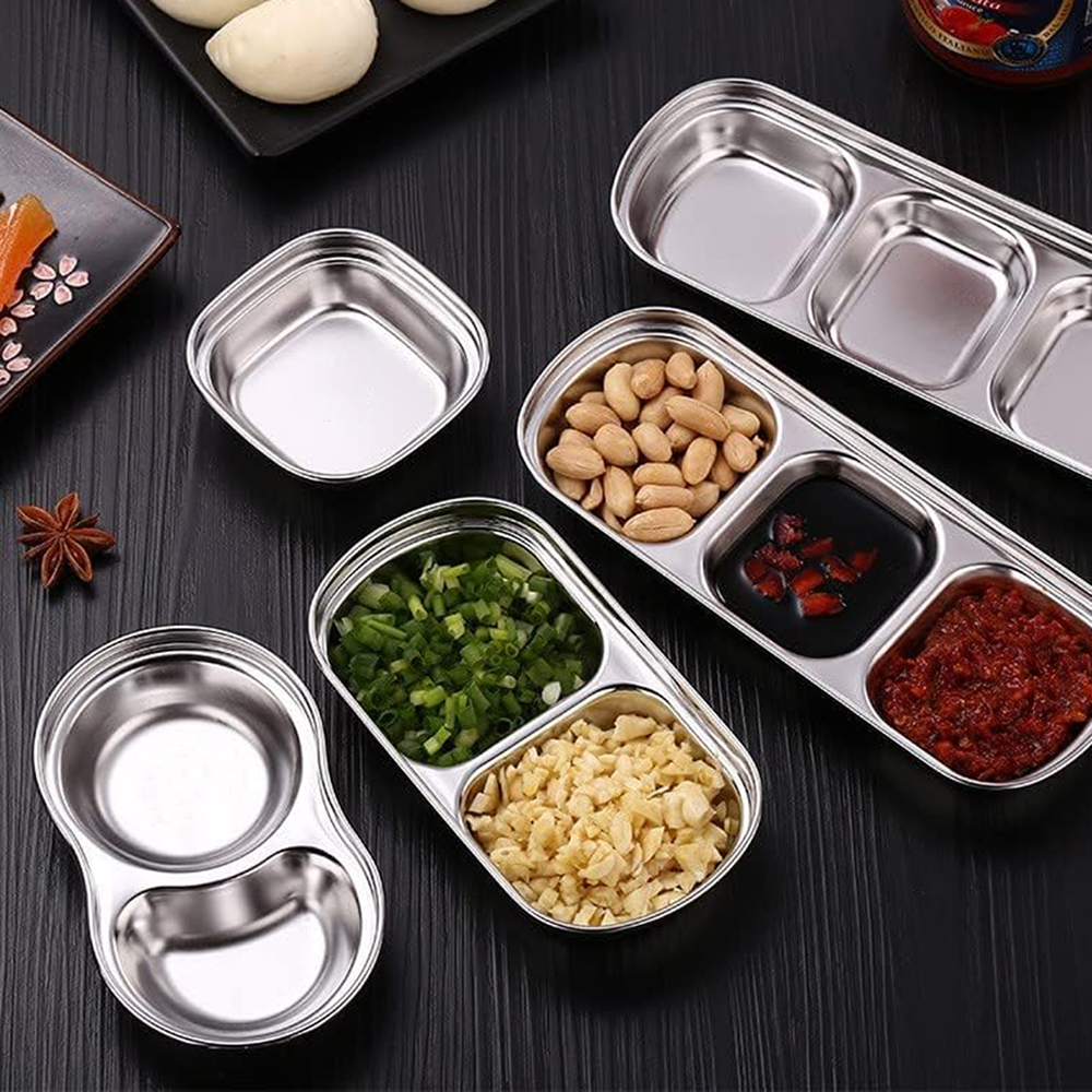 Roestvrijstalen kruidenbordjes voor op de camping, schaal voor saus, kruidenbordjes, peperschaaltjes, braadsauzen, schaaltjes, barbecueservies