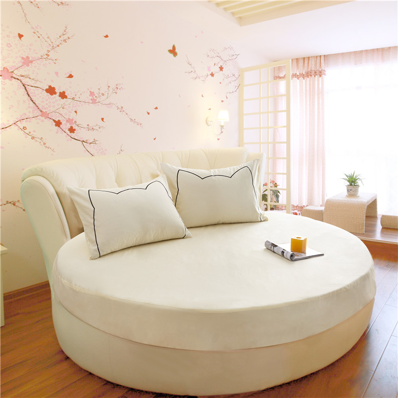 100%  runda bomullslakan romantiska enfärgade runda lakan sängkläder set övermadrass 200cm 220cm tema hotell: Beige / Diameter 220cm