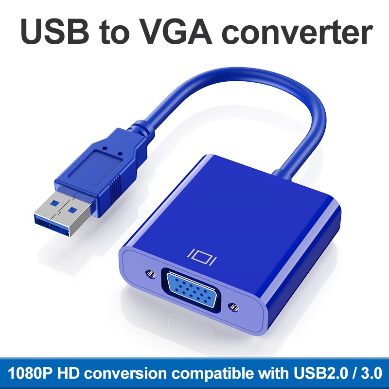 Usb 3.0 to vga adapter externt grafikkort multi display converter för win 7/8/10 stationär bärbar dator monitor projektor: Blå