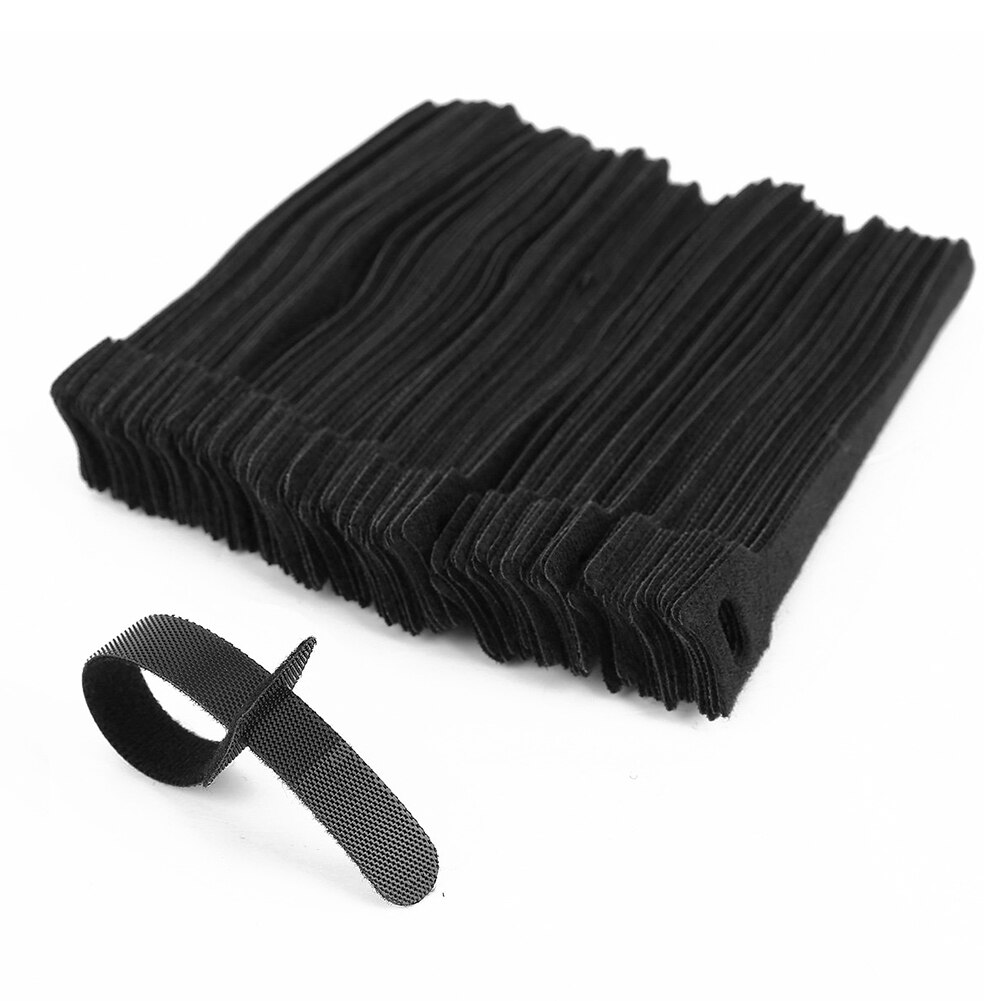 100pcs Adjustable Reusable Black Cable Multi-Purpose Hook and Loop Cord Ties Reusable Cable Ties Durable Nylon Cable Zip Ties