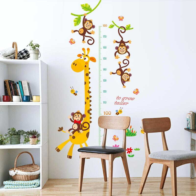 Wall paper Mural Baby Girl Boy Room Growth Chart Stickers Cute Animals Stack Height Measure Wall Stickers Decal Kids Vinyl