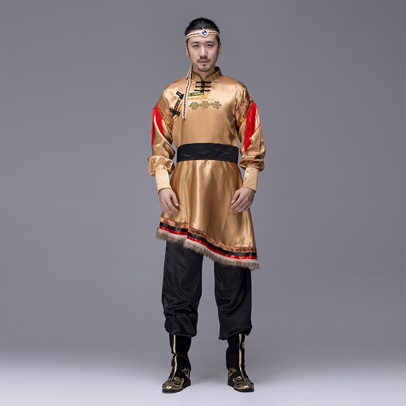 Traditional Mongolian Costumes for Men Grassland National Genghis Khan Riding Dance Stage Performance Asia Adult Waer: Color4 / S