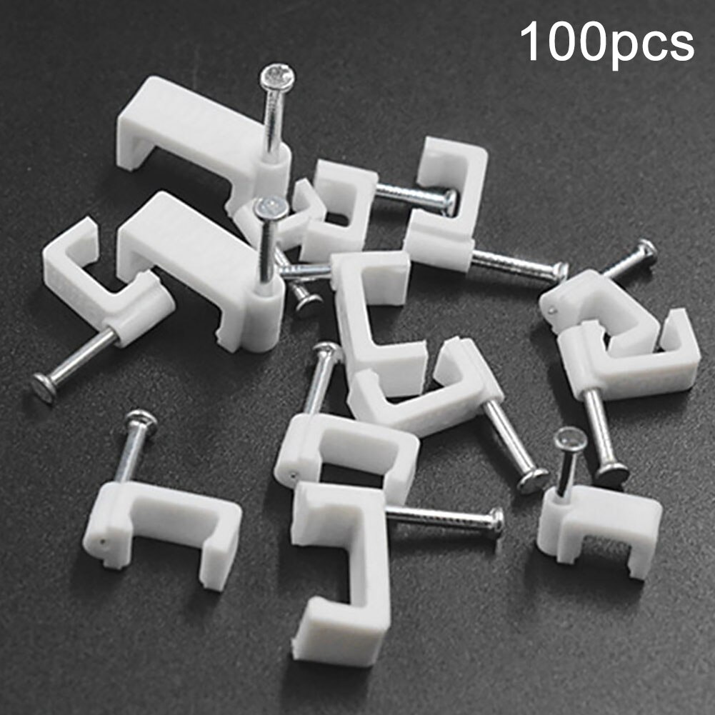 100pcs Wall Sub Line DIY Mount With Nail Fixing Clamp Office Trough Square Multipurpose Cable Clip Home Supplies Wire Card: 7mm