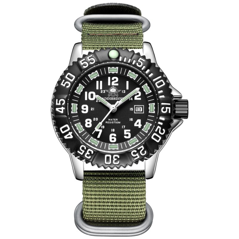 Addies Mannen Sport Horloge Kalender Display Roterende Bezel Mannen Mode Quartz Horloge Waterdicht Buis Lichtgevende Luxe Horloges: green