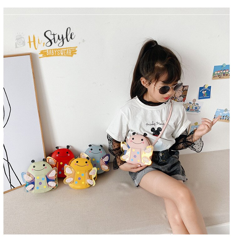 Cute Children Cartoon Bee Shoulder Bag Girl Handbag Kids Long Strap Sequin Mini Bag Baby Zipper Crossbody