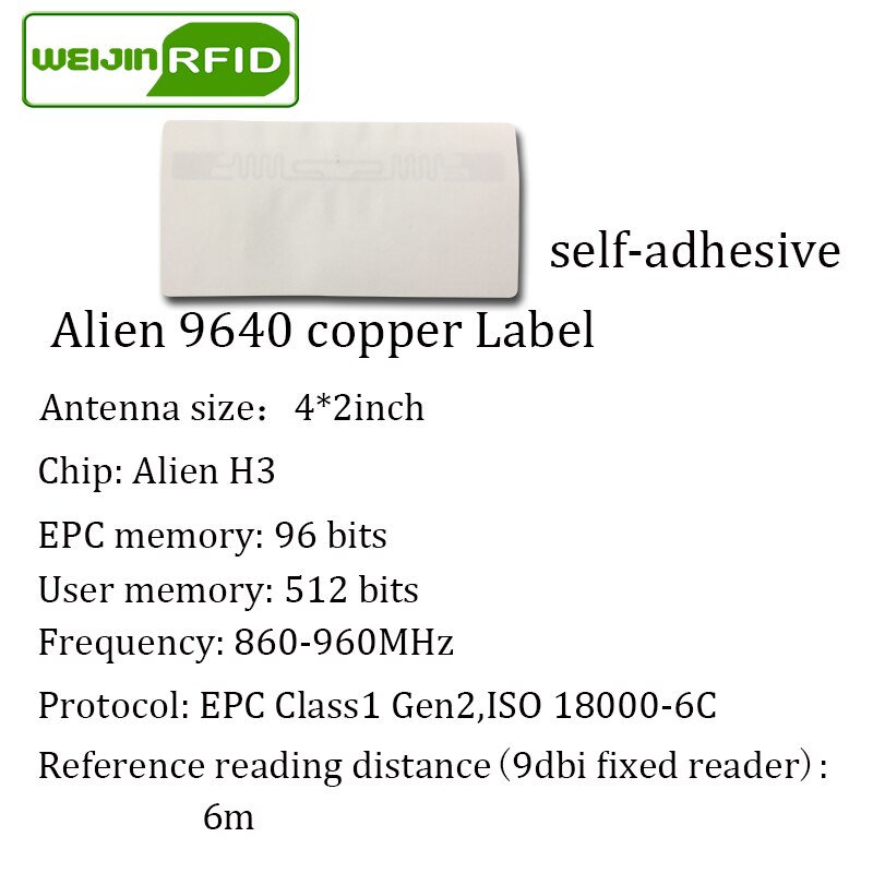 RFID tag UHF sticker Alien 9640 coated paper 915mhz868mhz 860-960MHZ H3 EPC 6C 50pcs adhesive passive RFID label