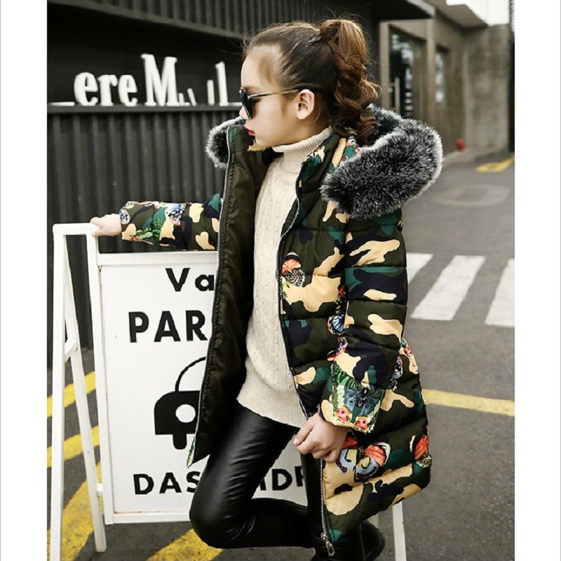 Girls Thick Hooded Parkas for Teenage 4-12Y Girl Jacket Autumn Winter Warm Cotton Coat Children Camouflage Coat