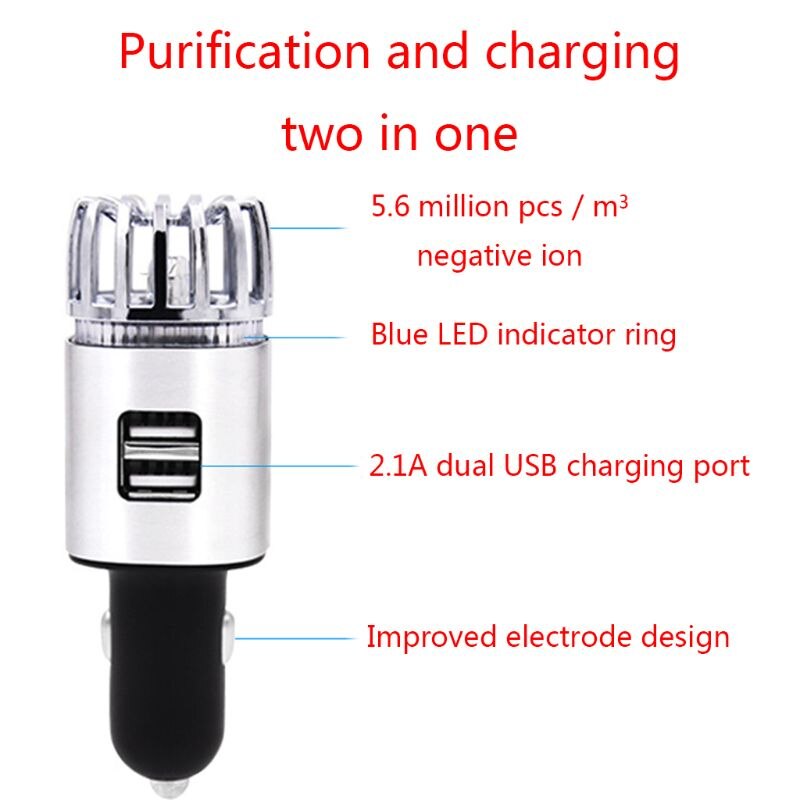 2 en 1 voiture double USB Air frais ionique purificateur barre d'oxygène Ozone ioniseur générateur de fumée pour voitures plus propre voiture ioniseur d'air purificateur
