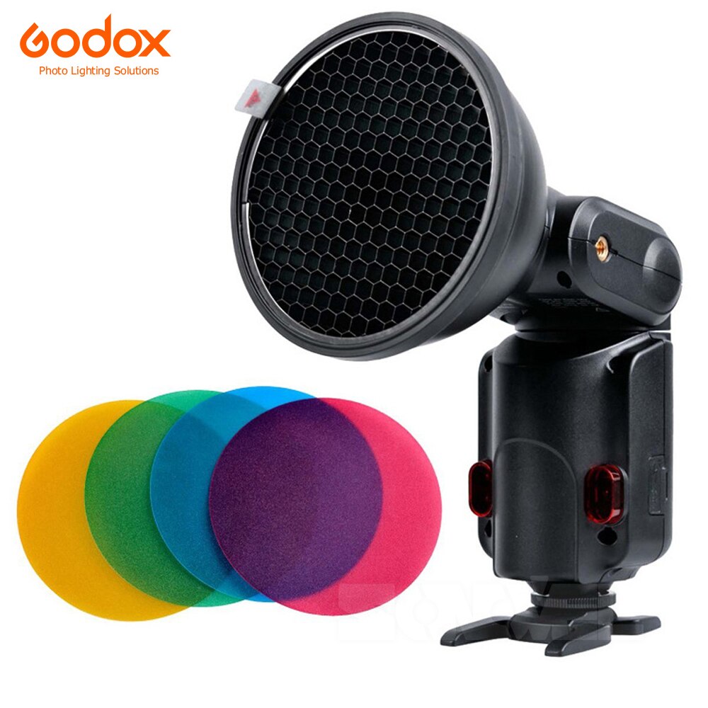 Godox AD-S11 kolor żele filtr siatki o strukturze plastra miodu + AD-S2 standardowy reflektor miękki dyfuzor dla Witstro AD-360 II AD360II AD180 AD200