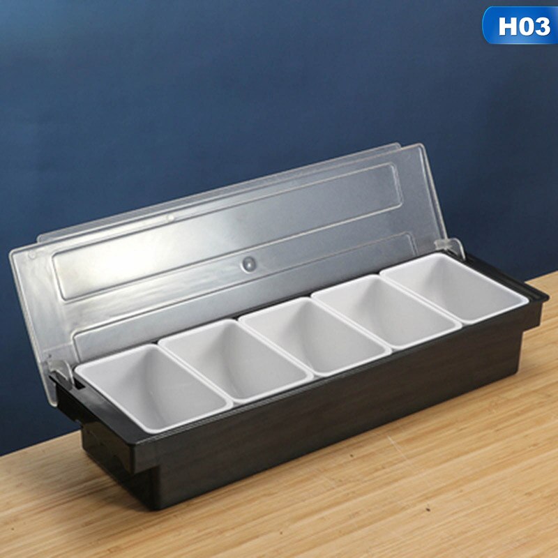 Multiple Compartment Condiment Dispenser Bar Fruit Caddy Garnish Tray Kitchen Spices Storage Holder Accessories: H03