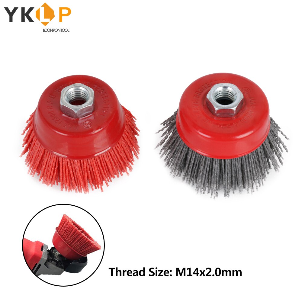 4" Cup Nylon Abrasive Brush Wheel M14 X 3inch P80 Pile Polymer-abrasive For Angle Grinder Tool 80/120#