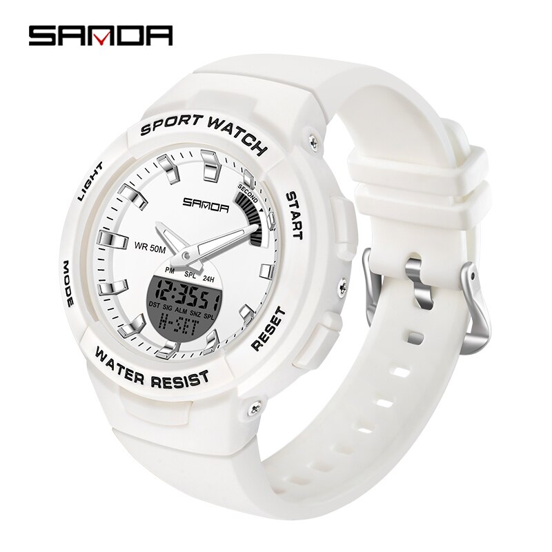 SANDA 6005 Children Sport Digital Watch Men Wristwatch Stopwatch Alarm Students 12/24 Hour Clock Relogio Masculino: White